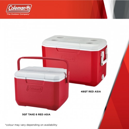 COLEMAN 48QT/45L PARTY OUTDOOR COOLER BOX & TAKE 6 COMBO (RED)