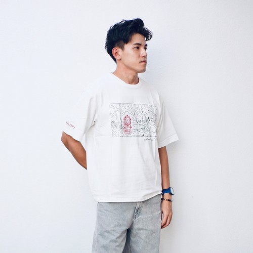 Coleman Landscape Line Art Unisex T-Shirt (White) (L Size)
