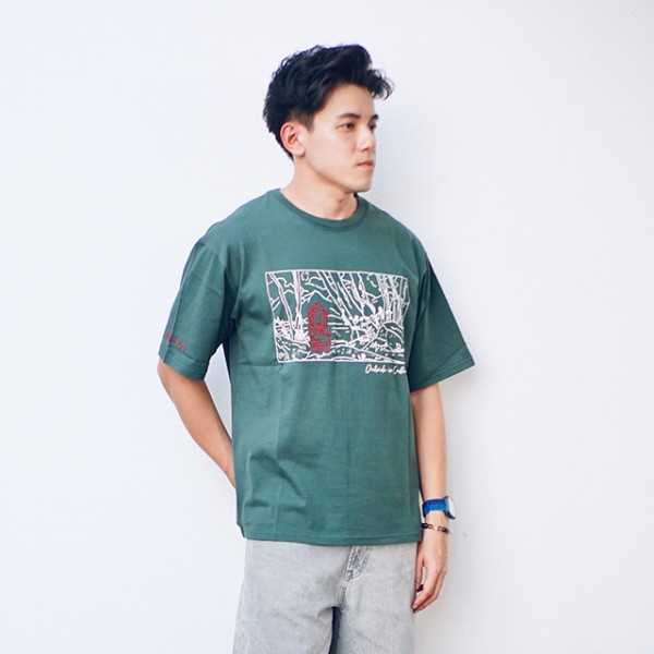 Coleman Landscape Line Art Unisex T-Shirt (Green) (S Size)